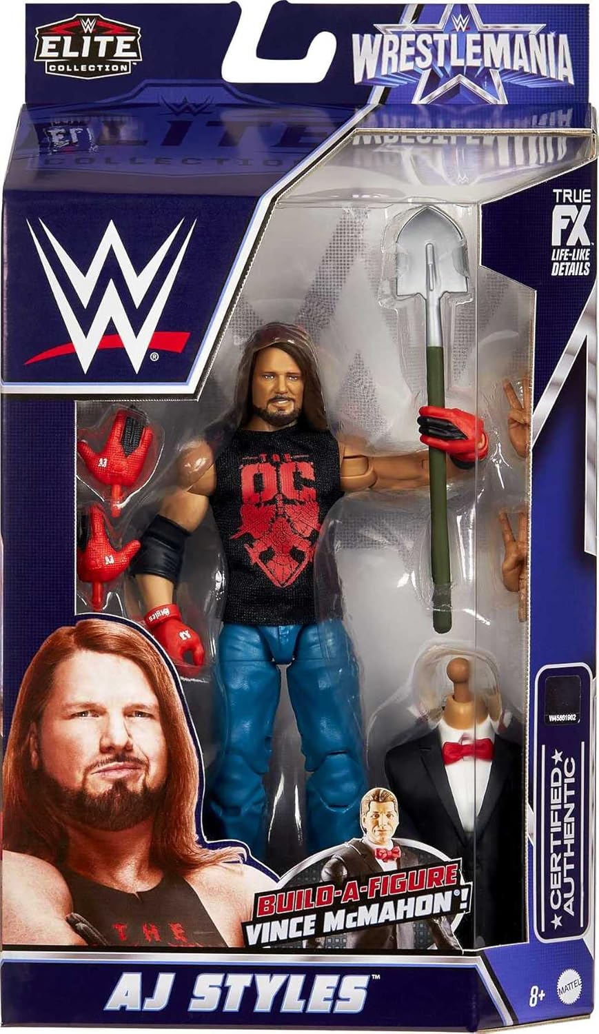 AJ Styles Action Figure with entrance shirt & Build-A-Figure Pieces, 6-in Posable Action Figure S497