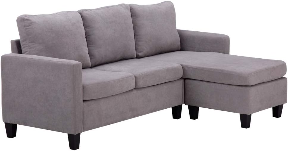 Light Grey Linen Fabric L-Shaped 3-Seat Convertible Sectional Sofa Couch with Reversible Chaise A607