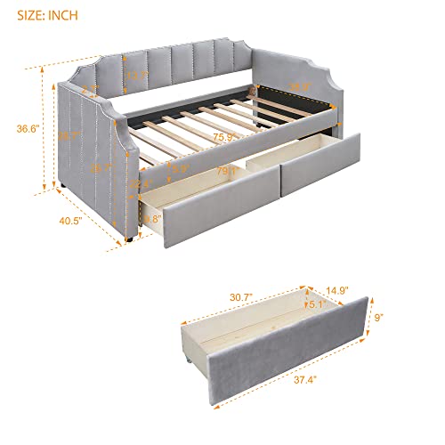 Gray Velvet Twin Daybed with 2 Drawers C399