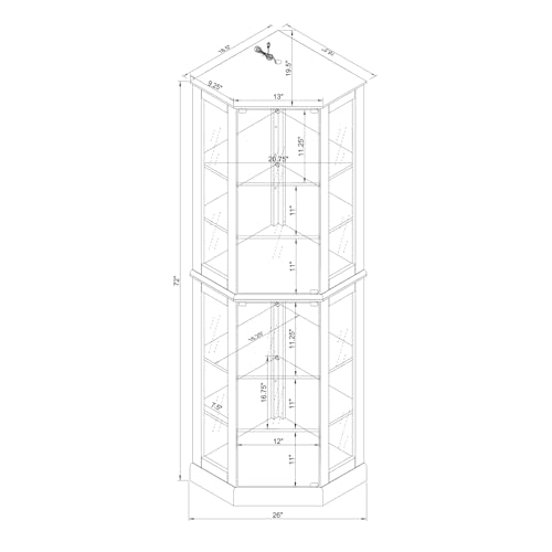 6-Tier Lighted Corner Curio Cabinet with Mirrors and Adjustable Shelves (Cherry) G426