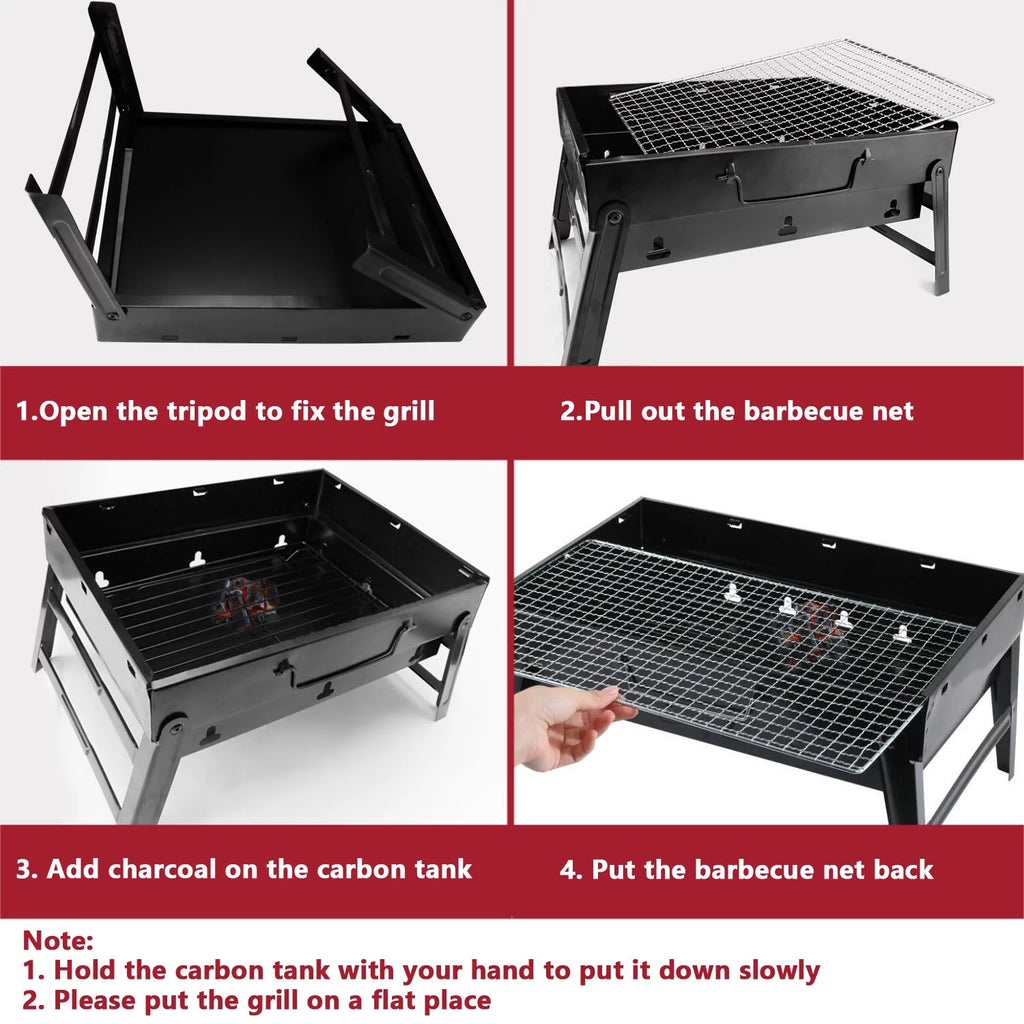 13.7" Foldable Stainless Steel Charcoal Grill I69334