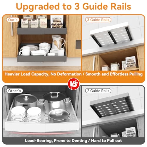 16.6" Deep Extendable Cabinet Slide Out Shelves with 3 Rails, 1 Pack B71509