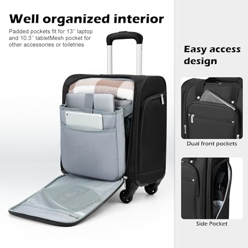 Underseat Carry On Luggage Softside Lightweight Spinner Suitcase O572