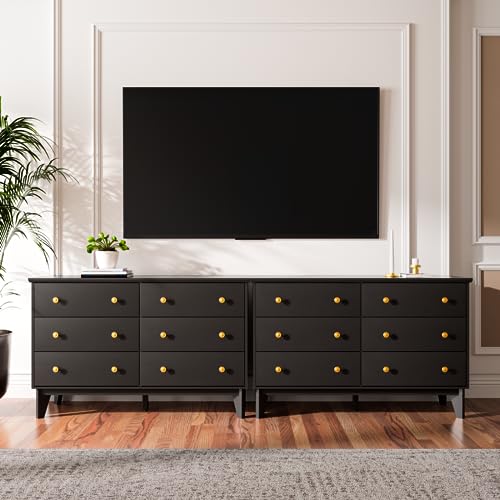 White 6 Drawer Wood Dresser with Gold Knobs A509187