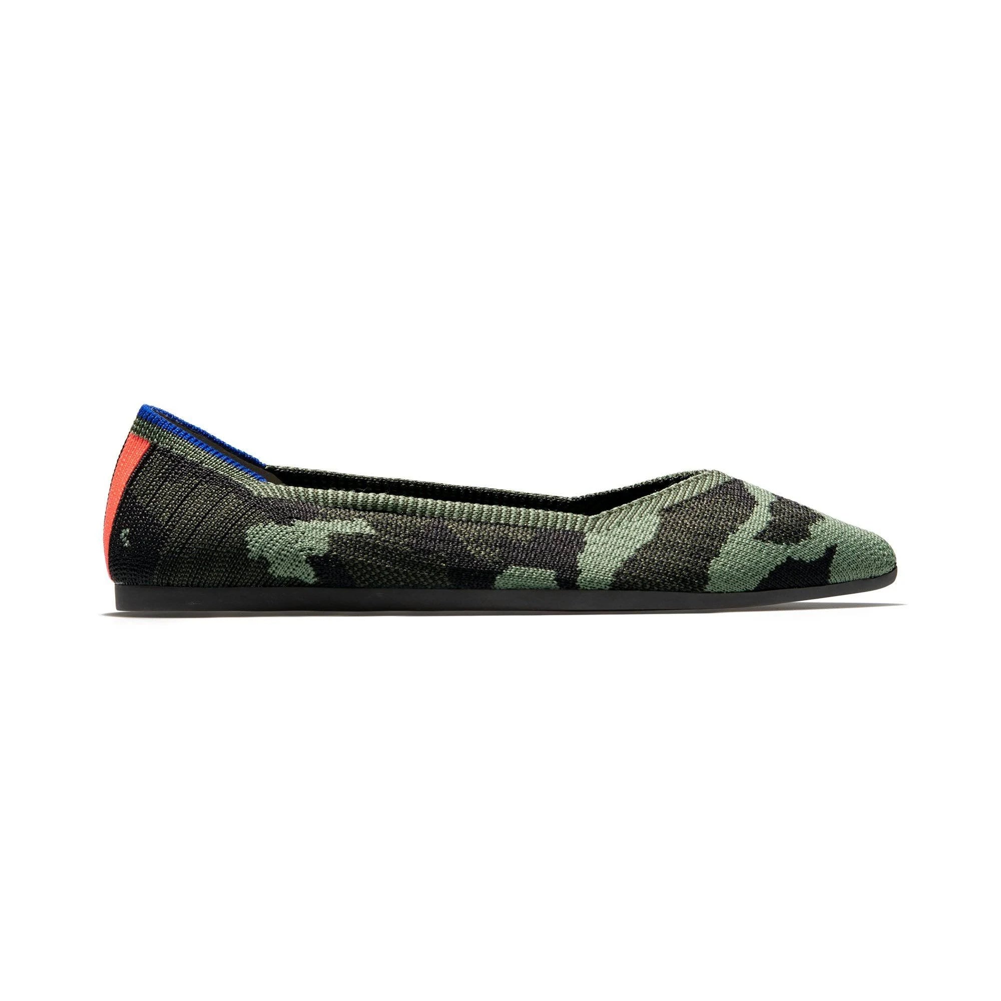 Green Pointed-Toe Flats, Olive Camo, Size 12 A70858