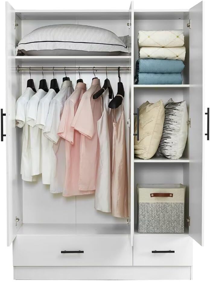 White 3 Door Wardrobe Closet with 2 Drawers P7098