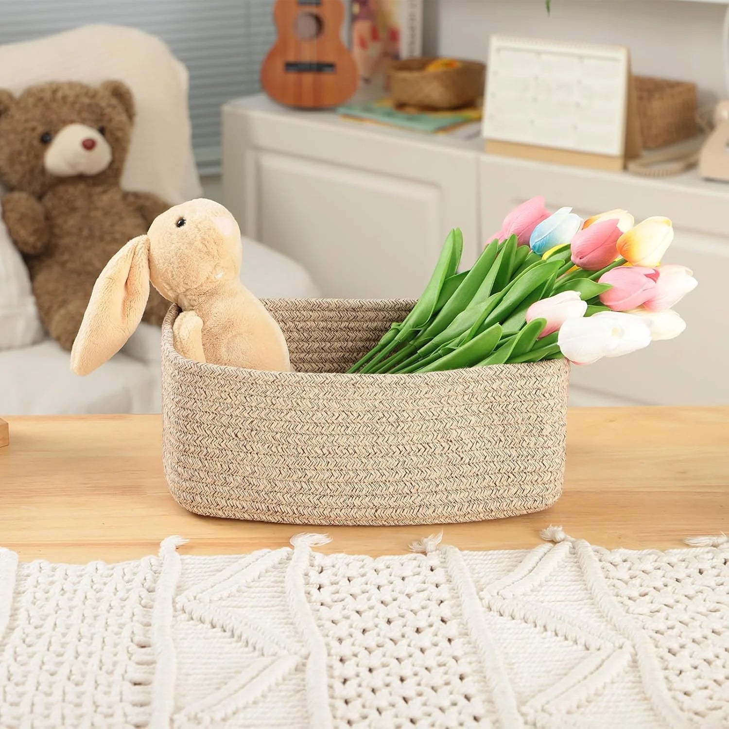 Small Storage Baskets, 3 Packs, 13x8.5x5.1”, Woven Rope R758