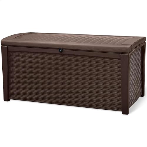 Brown 110 Gallon Waterproof Plastic Storage Deck Box Y3774