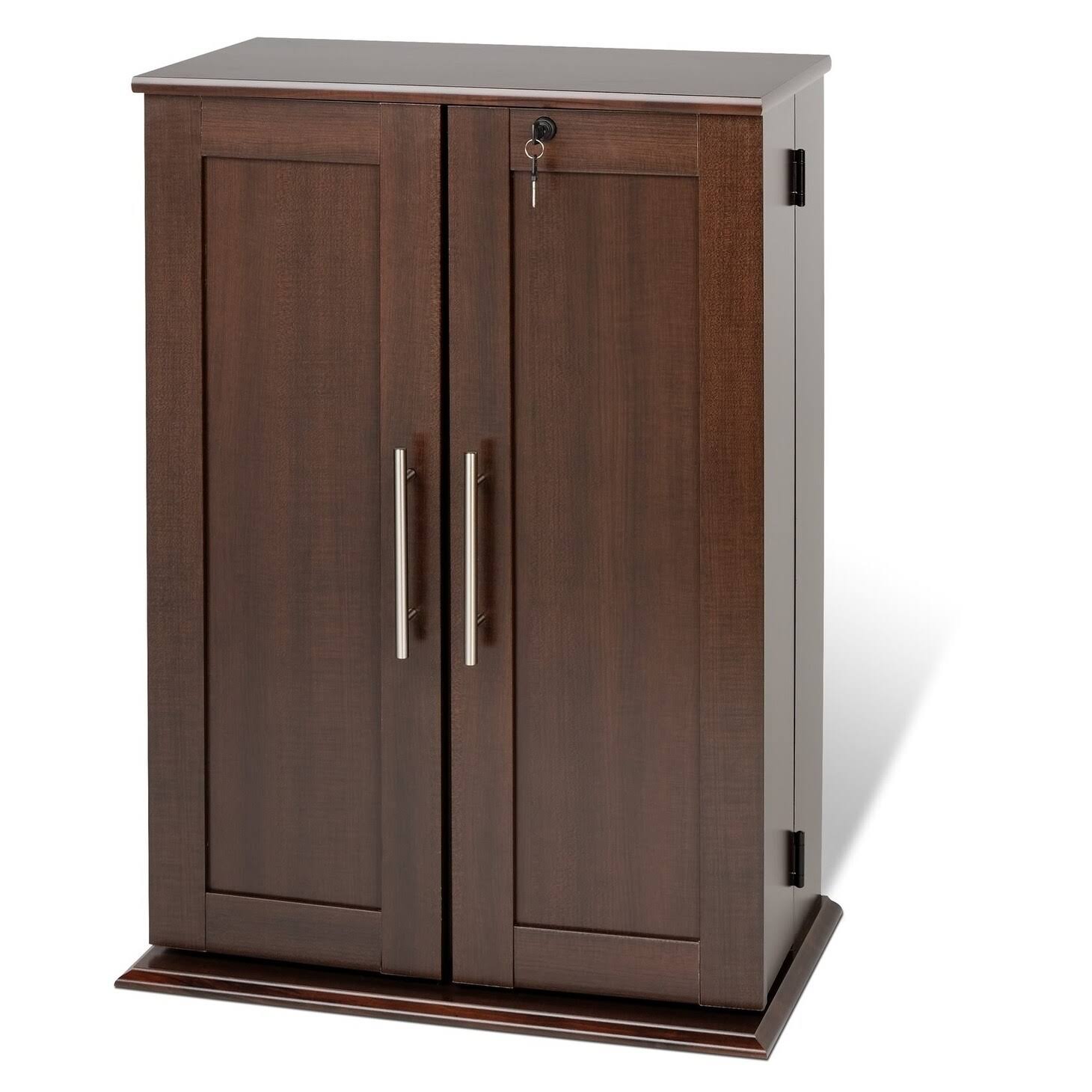 Espresso Locking Media Storage Cabinet With Shaker Doors E8150