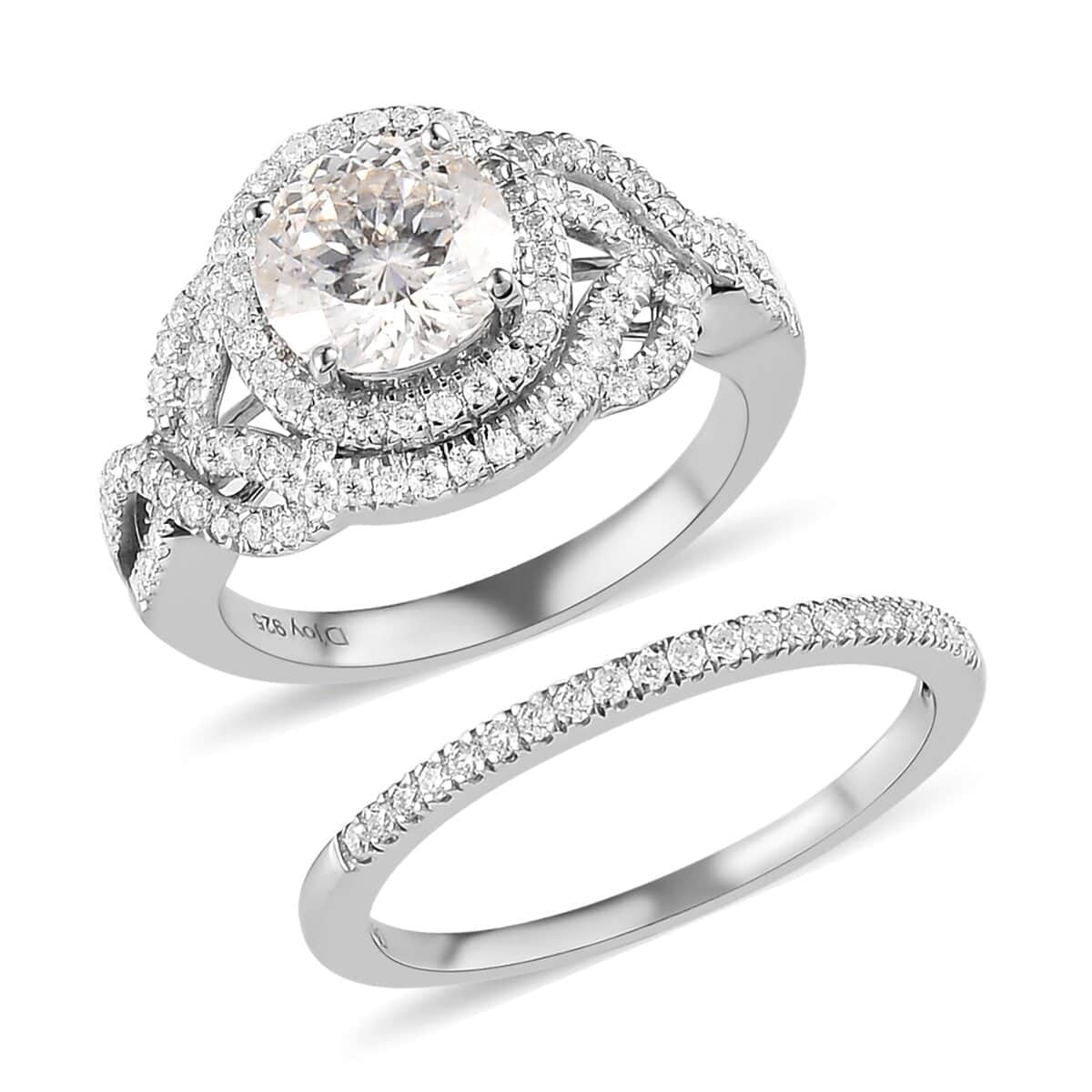 Moissanite Round 925 Sterling Silver Platinum Plated Stackable Ring Size 7 Ct 2.46 V608527