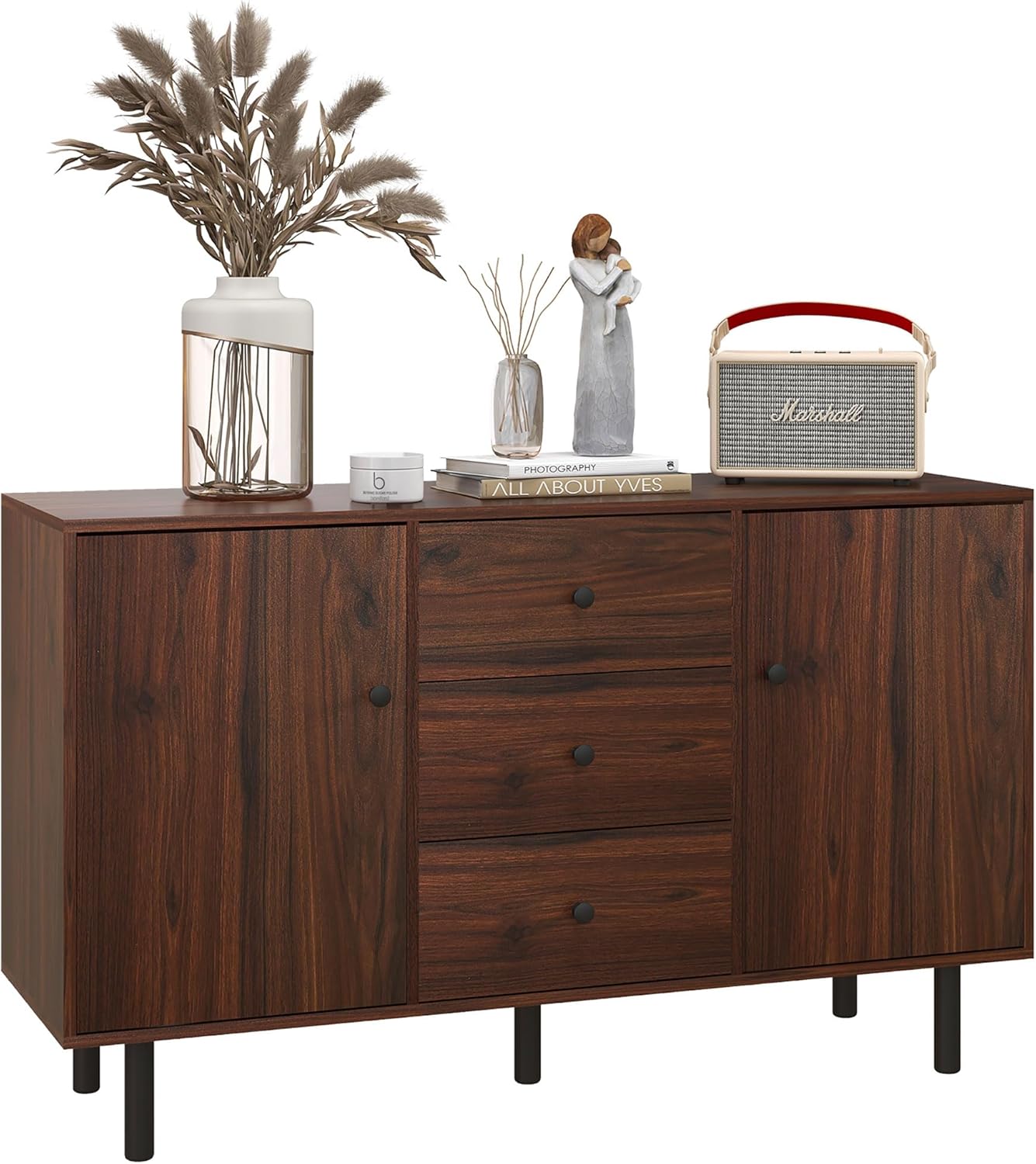 Brown Sideboard Cabinet with 2 Cupboards, 3 Drawers and Adjustable Shelves M658