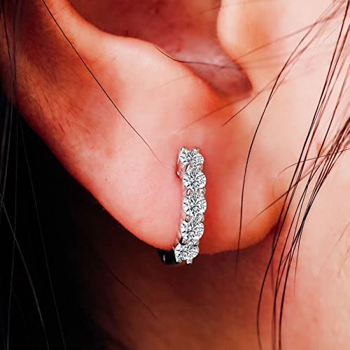 Moissanite Hoop Earrings, Sterling Silver Earrings Plated 18K White Gold J39647