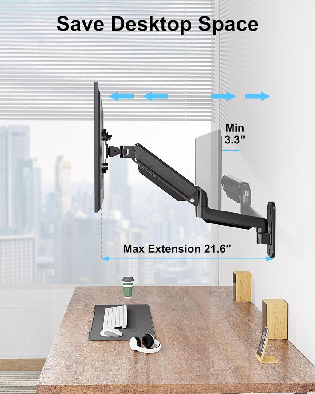 Monitor Wall Mount for Max 35 Inch Screen, Full Motion Gas Spring Arm B1770