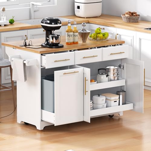 White Kitchen Island with Storage J458