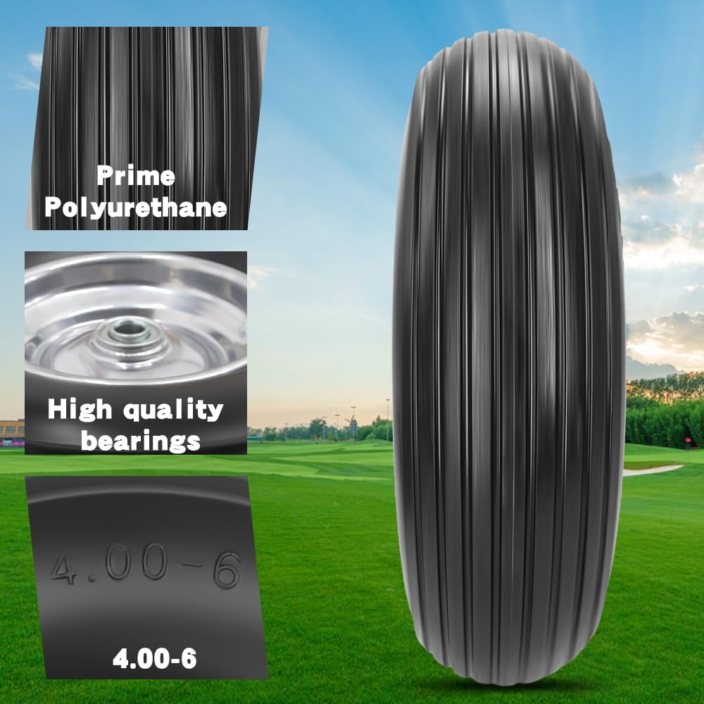 13×4.00-6” Flat-free Solid Tire and Wheel with 3/4 & 5/8 Bearing 1.75"-6" Centered Hub E366310