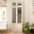 Large Wooden Wardrobe Cabinet with Frosted Glass Doors and 2 Drawer N47316