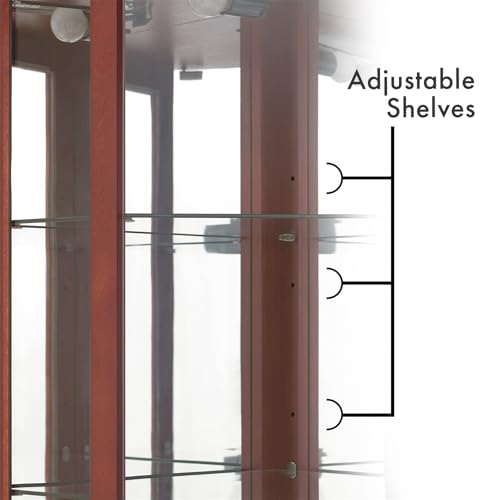 6-Tier Lighted Corner Curio Cabinet with Mirrors and Adjustable Shelves (Cherry) G426
