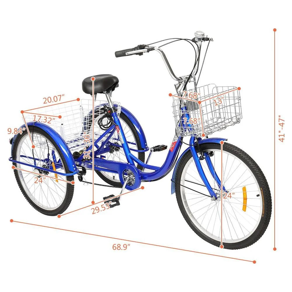 24" 3 Wheel 7 Speed Adult Tricycle P7599