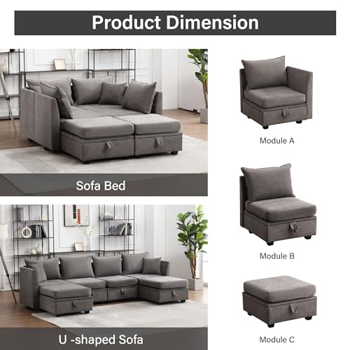Fabric Modular Sectional Sofa, 5-7 Pieces, Convertible, Storage O40066