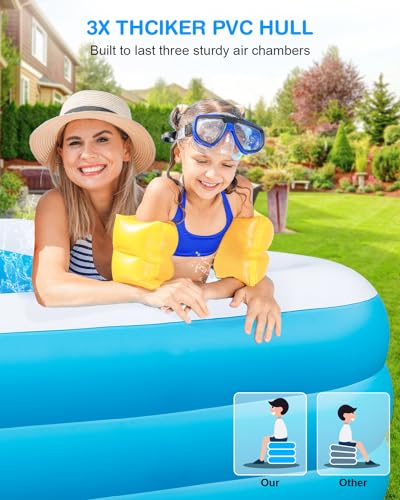 Large Inflatable Pool, 145" X 74" X 22" Oversized Thickened Blow Up Pool V90120