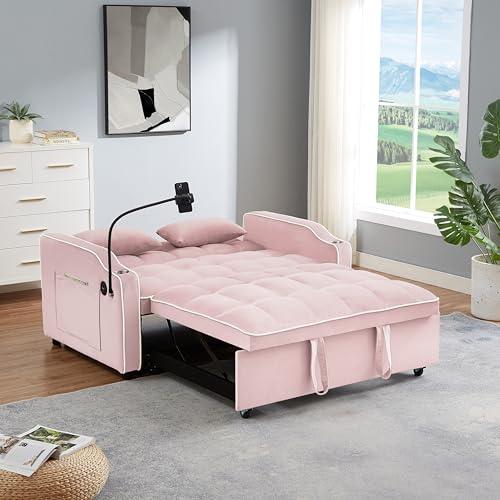 Pink Velvet Pull Out Sofa Bed C92503