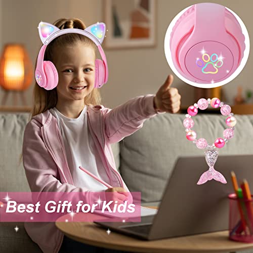 Pink Cat Ear Over Ear Bluetooth Headphones with Microphone E98956
