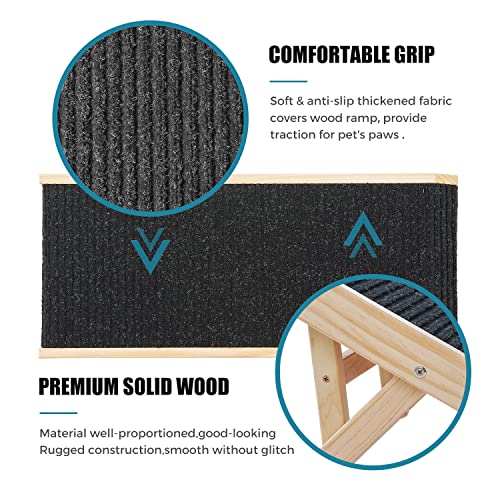 Wooden Folding Pet Ramp with Non Slip Carpet Surface, 4 Levels Height Adjustable Up to 110Lbs N77078