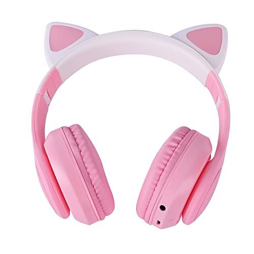 Pink Cat Ear Over Ear Bluetooth Headphones with Microphone E98956