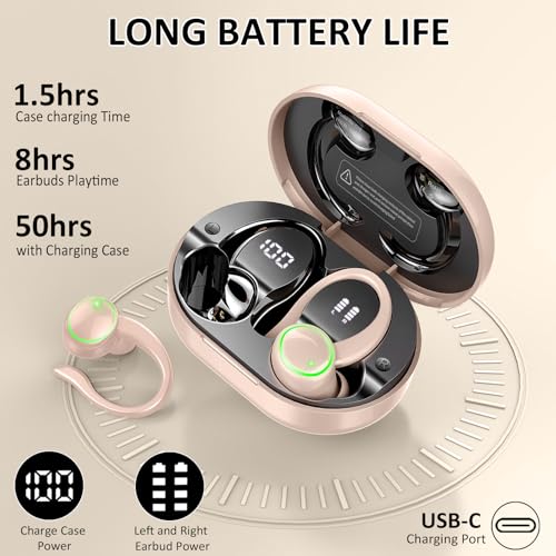 Pink Wireless Bluetooth 5.4 Over-Ear Earbuds with ENC Noise Cancelling Mic H69876
