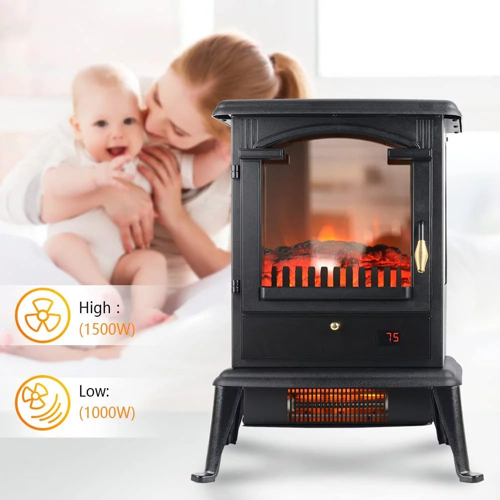 22.4" Freestanding Portable Infrared Fireplace Heater Stove with Remote, 1000W/1500W T954309