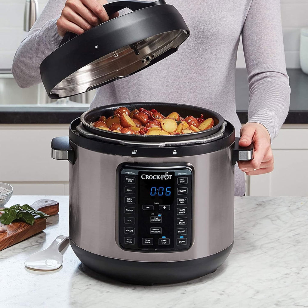8-Quart Programmable Slow Cooker and Pressure Cooker, Black Stainless D476
