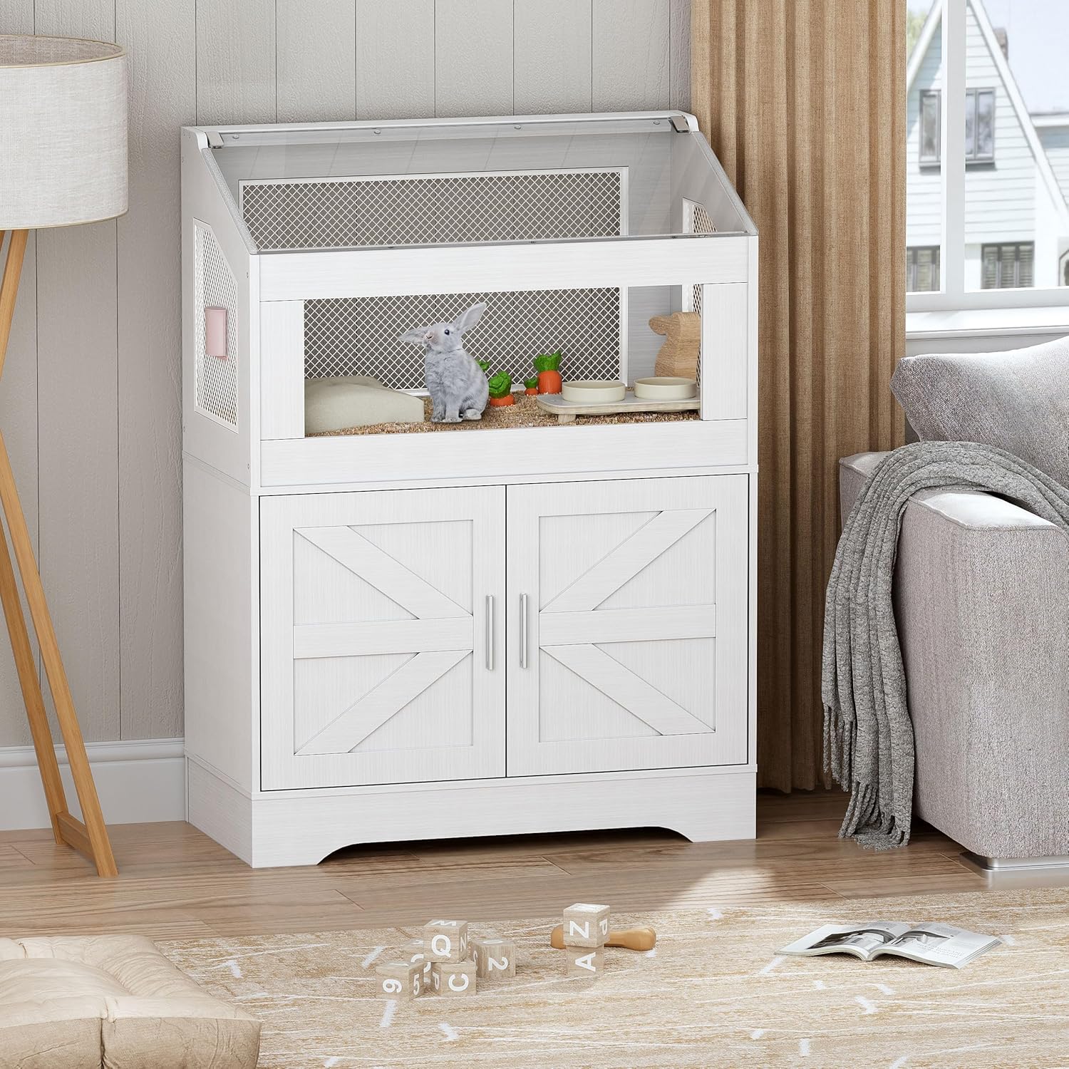 White Hamster Cage with Storage Cabinet H3616