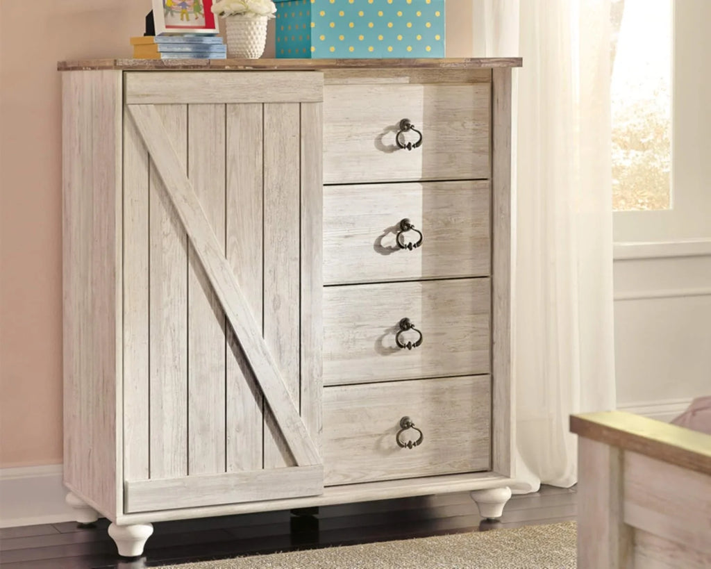 Whitewash 4 Drawer Door Chest J542