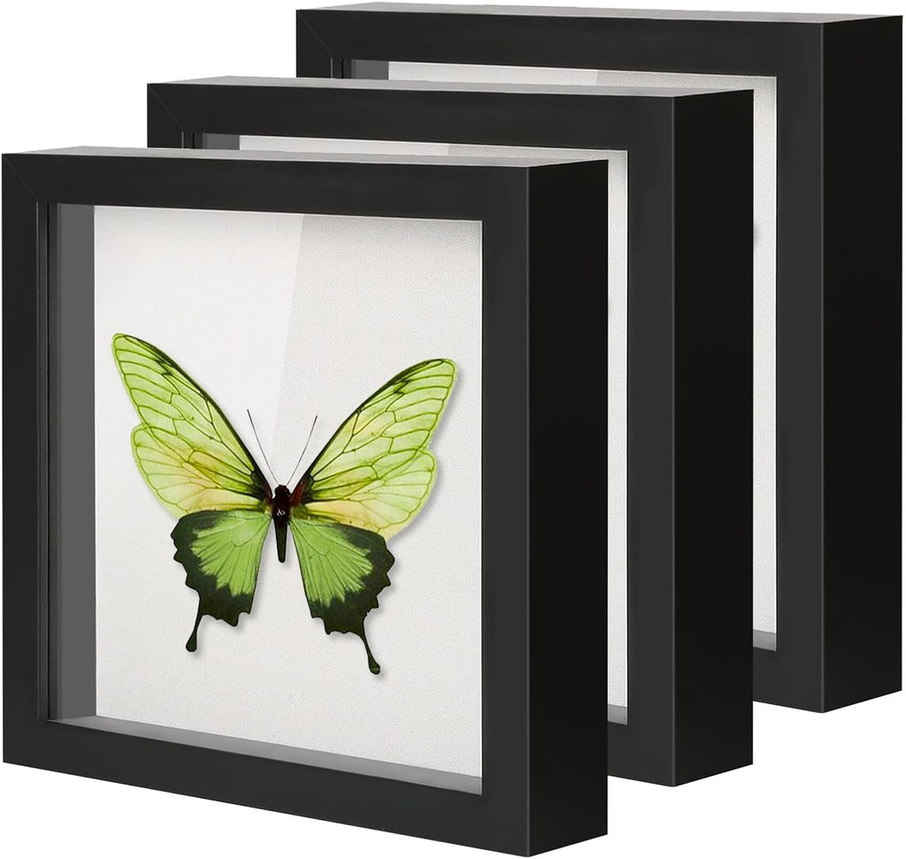 3 Pack Black 8"x8" Deep Wood Glass Shadow Box Set H19732