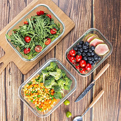 10 Pack Glass Food Storage Containers with Lids, Airtight, Leak Proof, Microwave & Freezer Safe (34oz & 12oz) J973