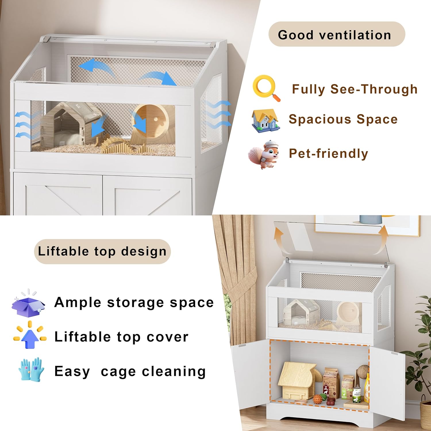 White Hamster Cage with Storage Cabinet H3616