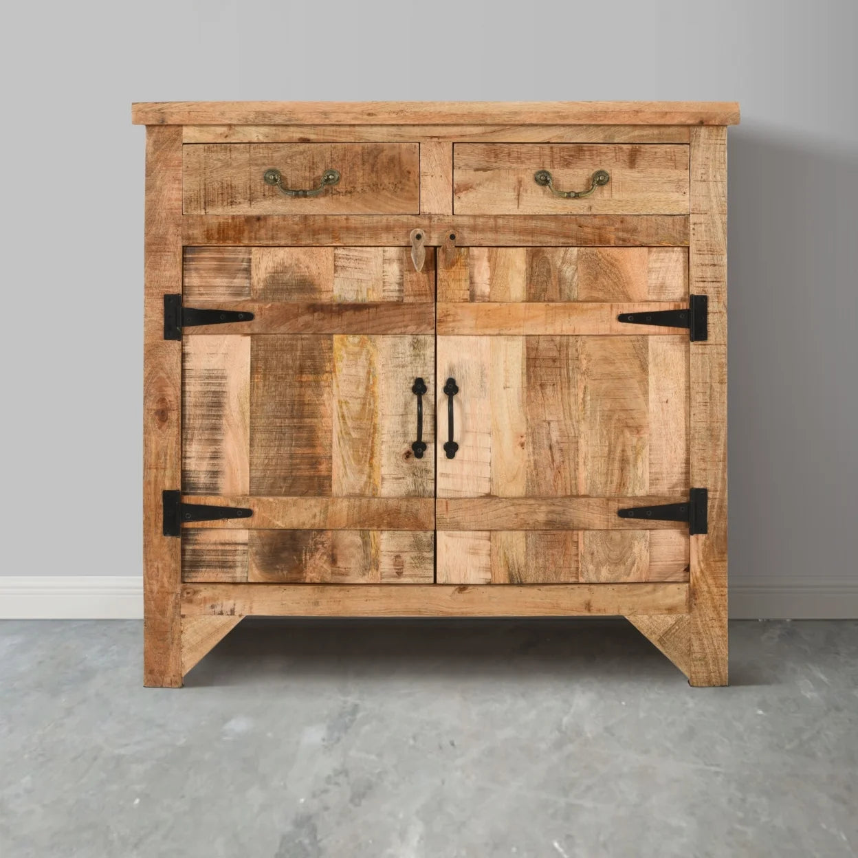 2 Drawer Mango Wood Cabinet Console, Rustic Brown B677