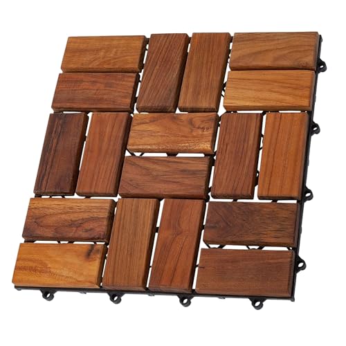 Teak Interlocking Tiles Wooden Floor Tile Set 10 Square Feet 12" x 12" 9 Slat Design Oiled Finish T619720