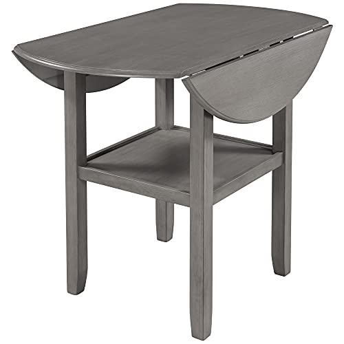 3 Piece Round Drop Leaf Counter Height Dining Table and Chairs Set with Storage Shelf T52721