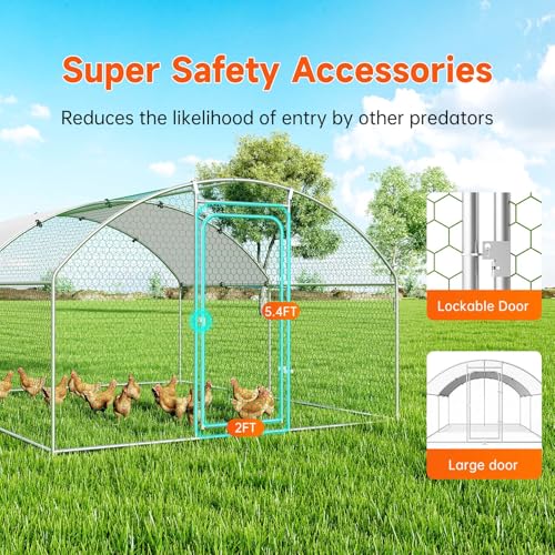 Large Metal Chicken Run Poultry Cage with Water-Resident and Anti-UV Cover, Spire Roof (10’ W x 13.2’ L x 6.4’ H) A318