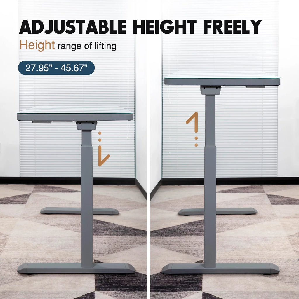 Gray Dual Motor Height Adjustable Desk with Drawer and Tempered Glass Top G69977