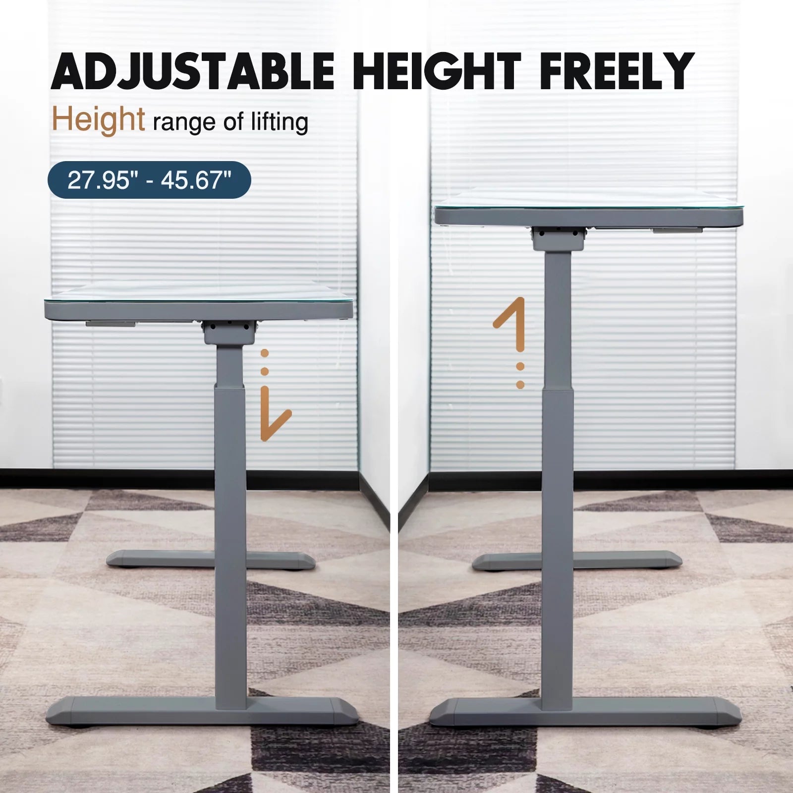 Gray Dual Motor Height Adjustable Desk with Drawer and Tempered Glass Top G69977