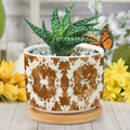 Blue And White Porcelain Ceramic Round Plant Pot with Drainage Holes And Bamboo Tray C9217