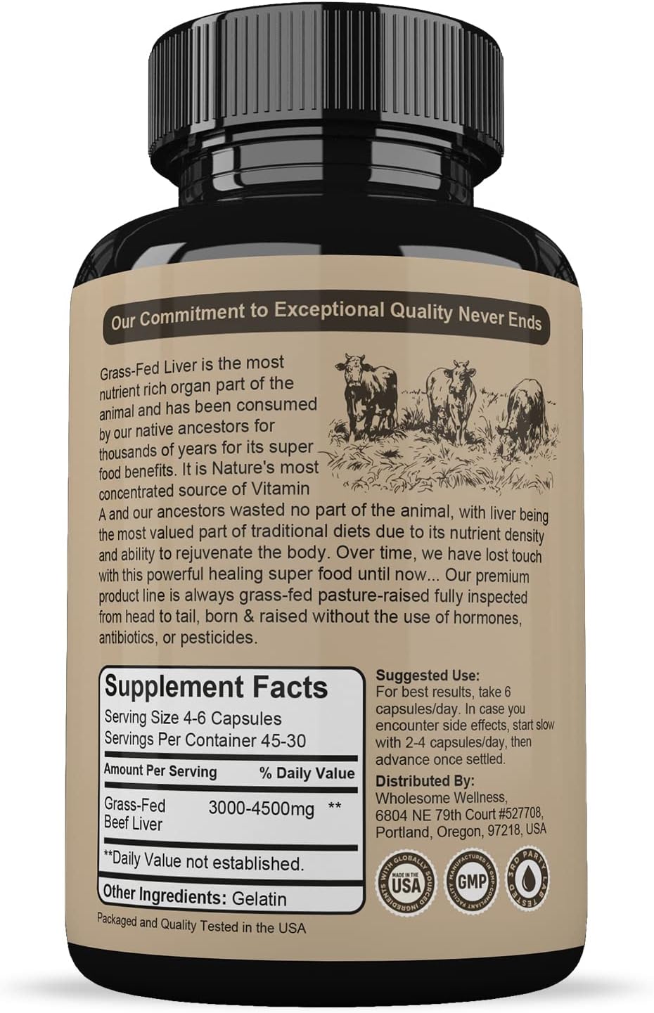 180 Pills 750mg Beef Liver Capsules U1414