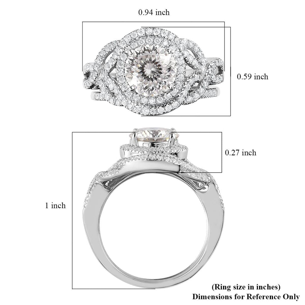 Moissanite Round 925 Sterling Silver Platinum Plated Stackable Ring Size 7 Ct 2.46 V608527