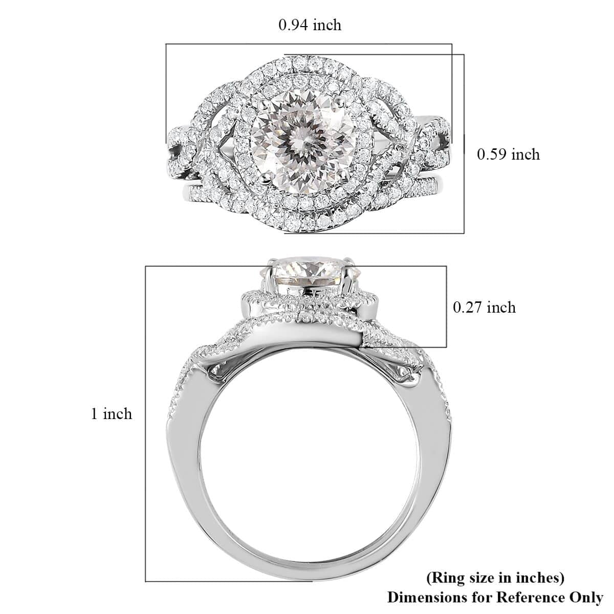 Moissanite Round 925 Sterling Silver Platinum Plated Stackable Ring Size 7 Ct 2.46 V608527