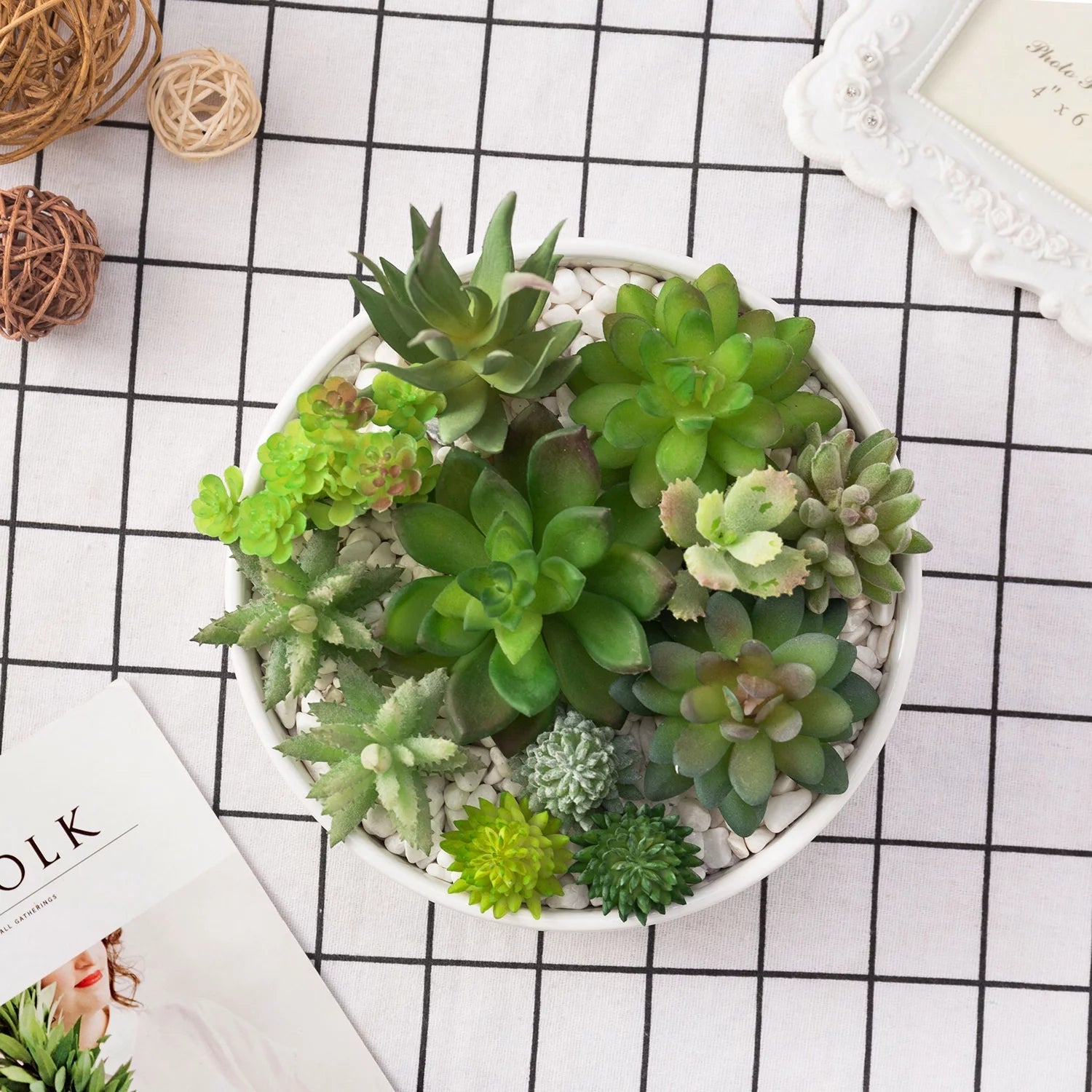 White Ceramic Round Succulent Planter W876645