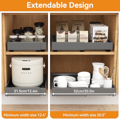 16.6" Deep Extendable Cabinet Slide Out Shelves with 3 Rails, 1 Pack B71509