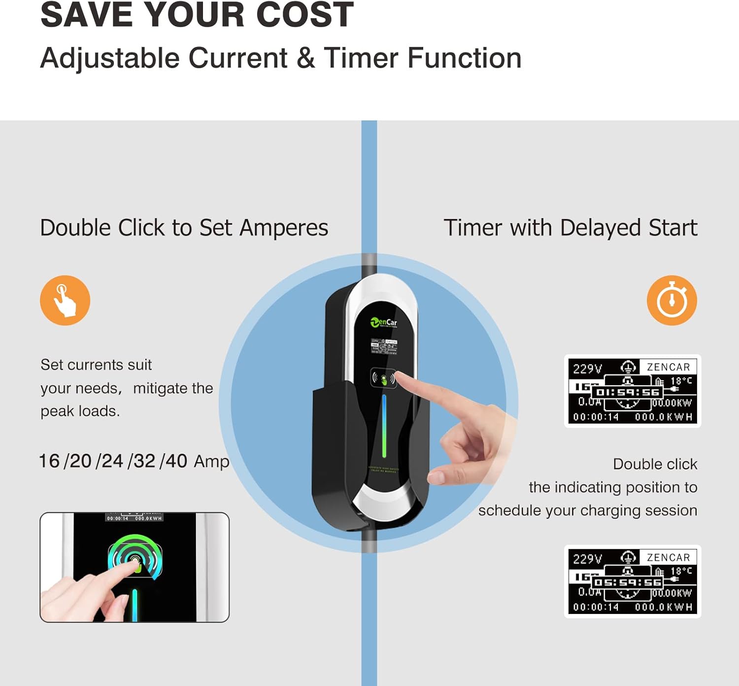 Level 2 EV Charger 40Amp 240V Portable with NEMA 14-50 Plug SAE J1772 Cable S1510