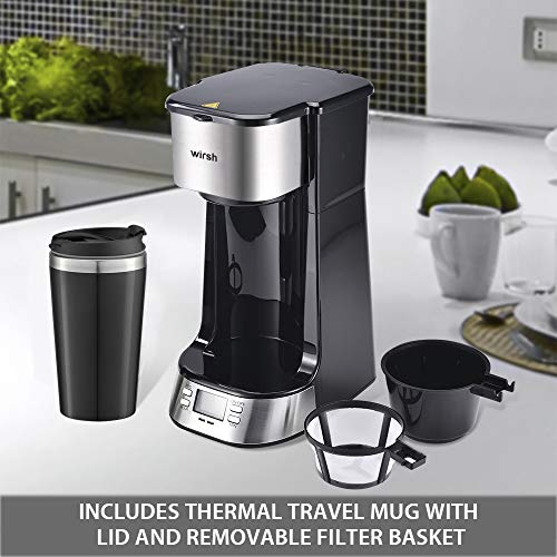 Black Single Serve Coffee Maker with Programmable Timer and LCD Display U950